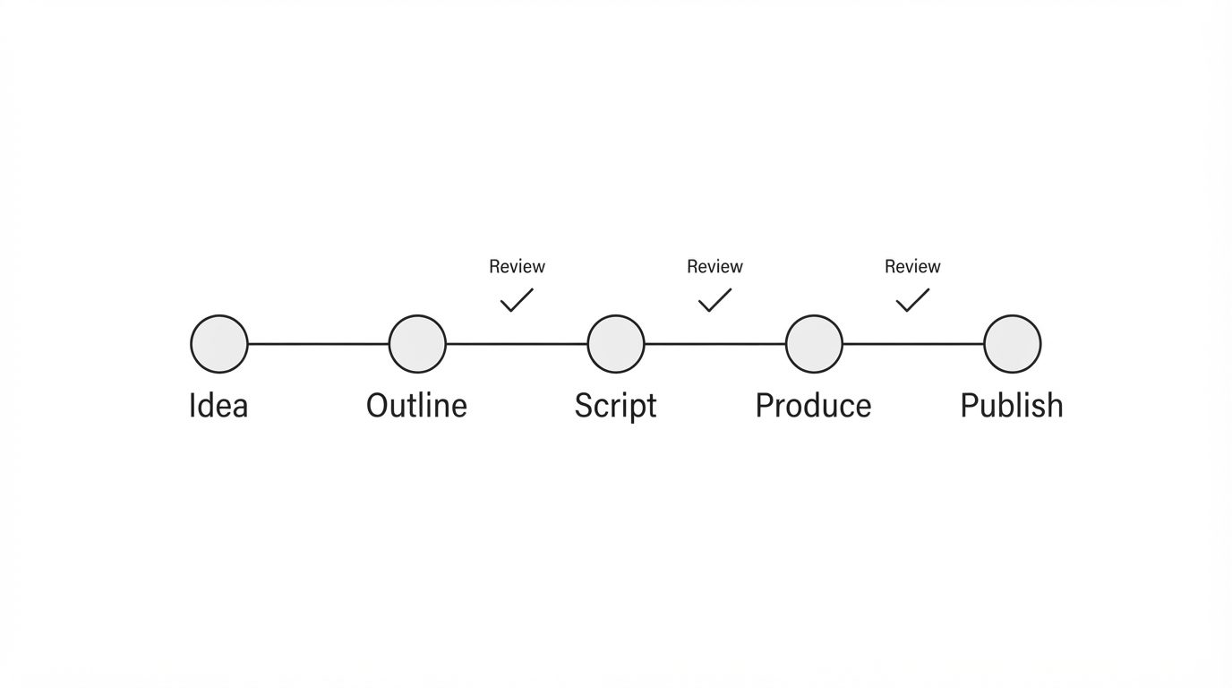 Five short drama production milestones with three review gates between them