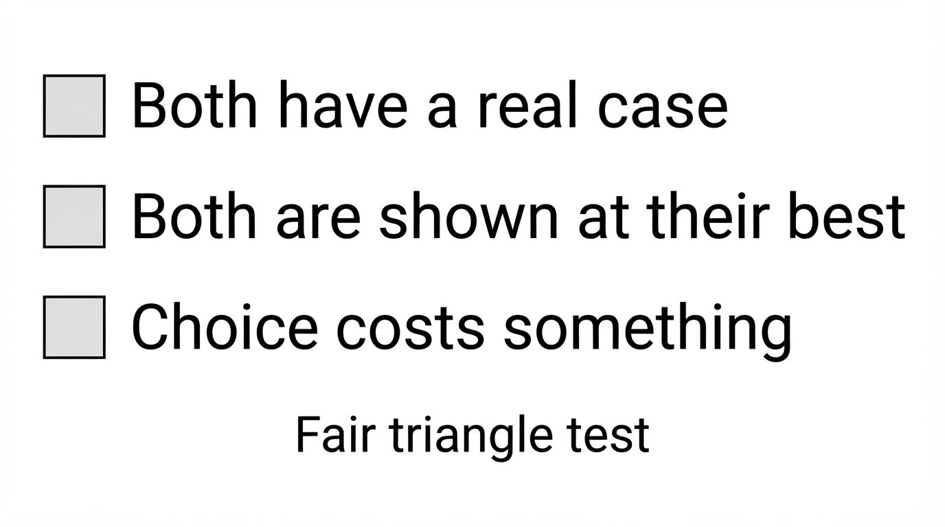 Three conditions for a fair love triangle as a checklist
