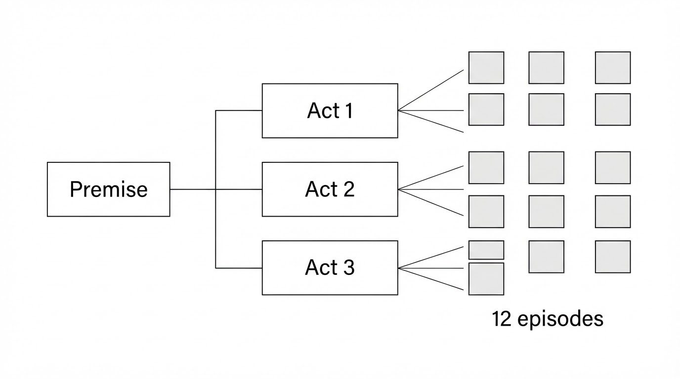 A premise split into three acts, each act into four episodes