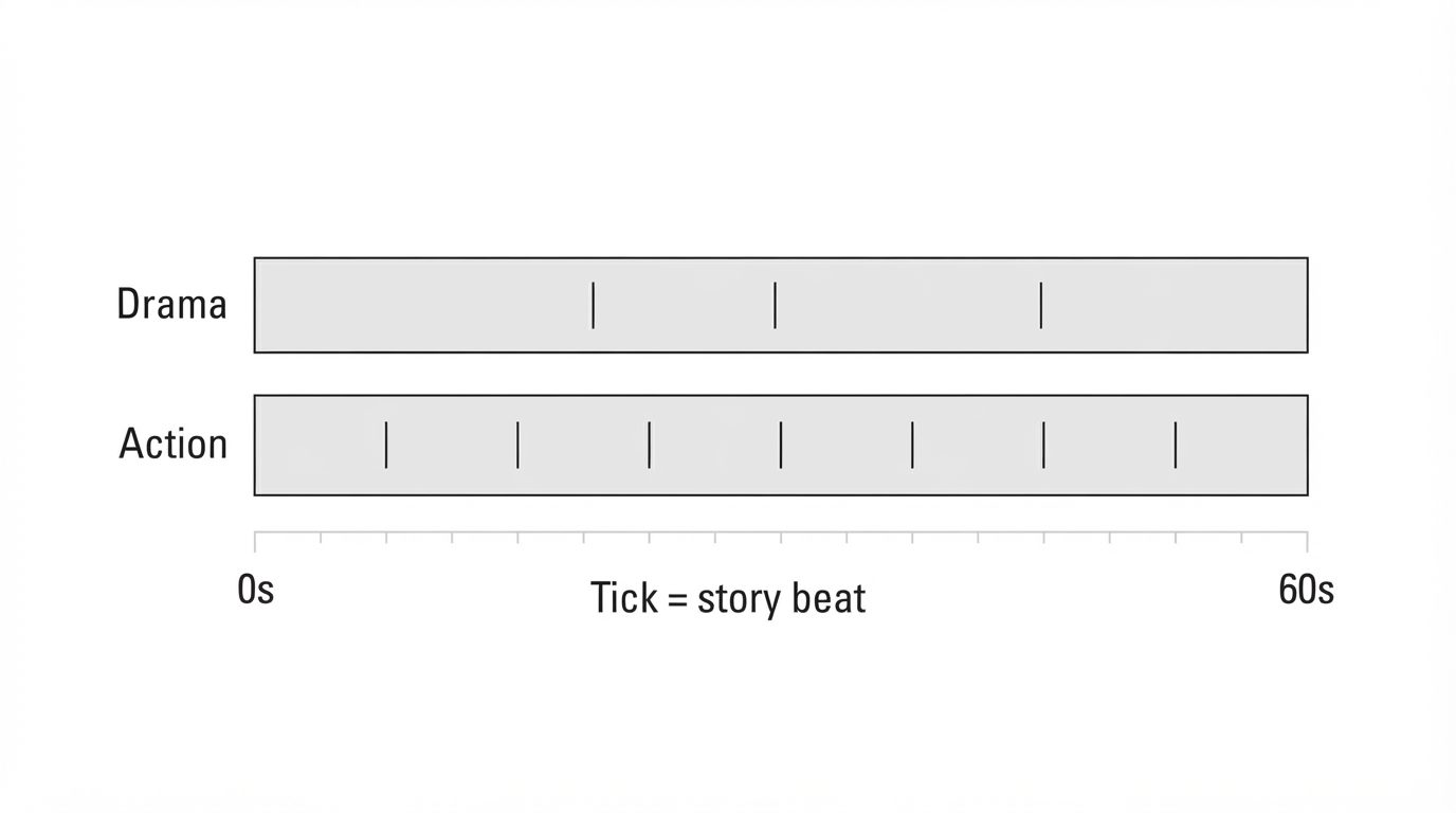 Beat density comparison between ordinary drama and action in one sixty-second episode