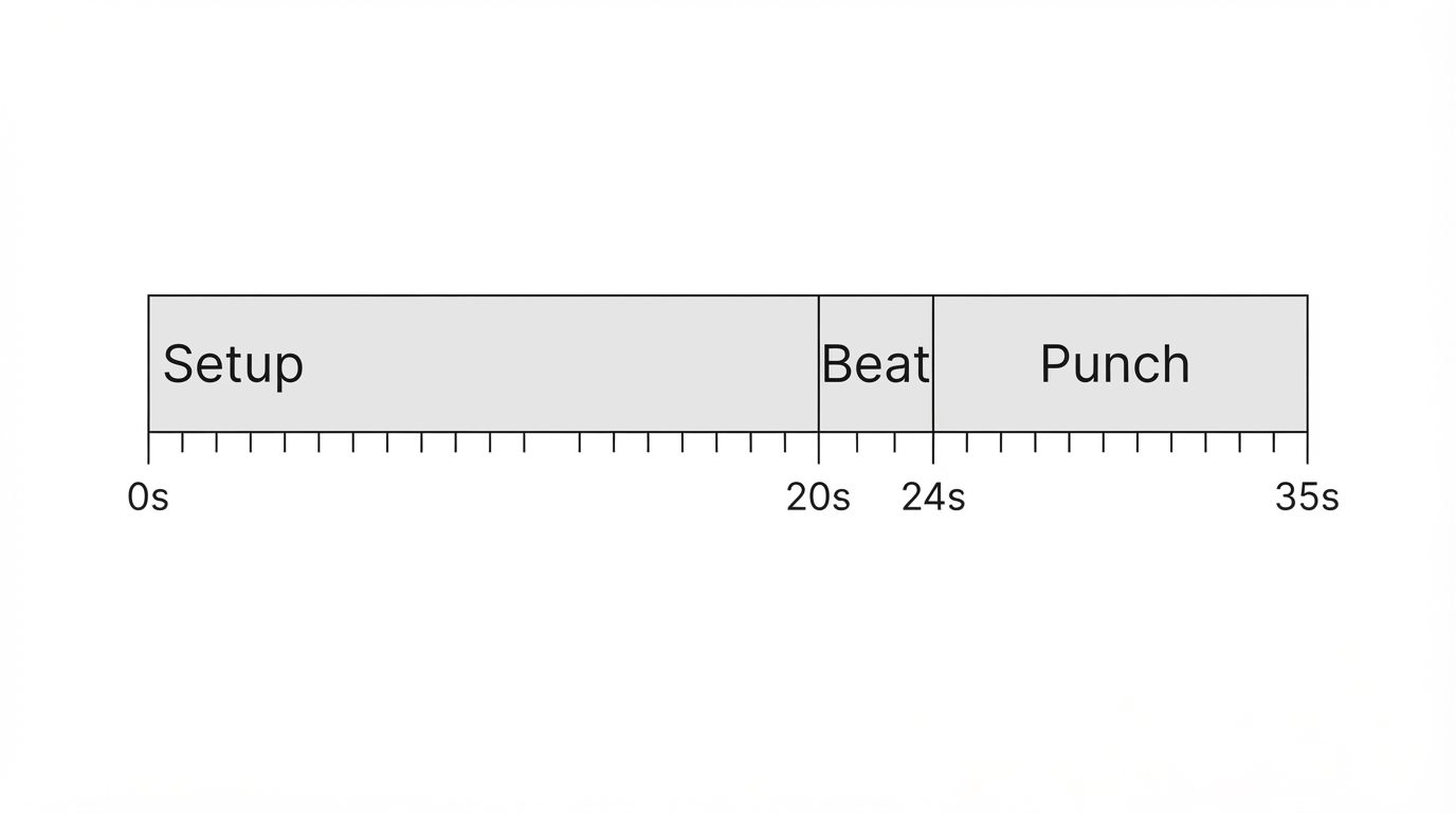 Comedy scene time split between setup, pause, and punchline