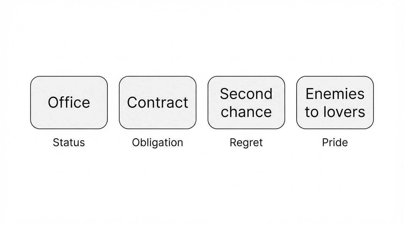 Four romance subgenres with their pressures: status, obligation, regret, and pride