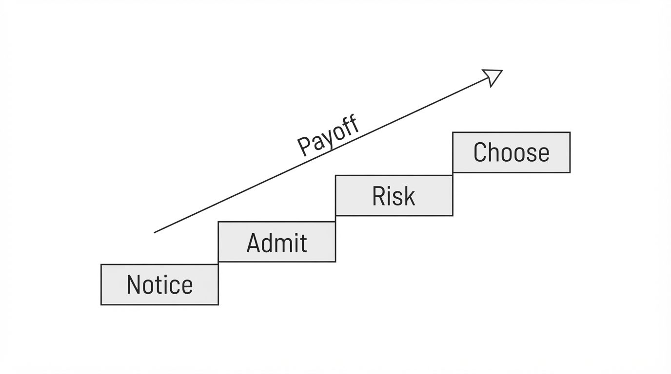 Four romance payoff steps: notice, admit, risk, choose