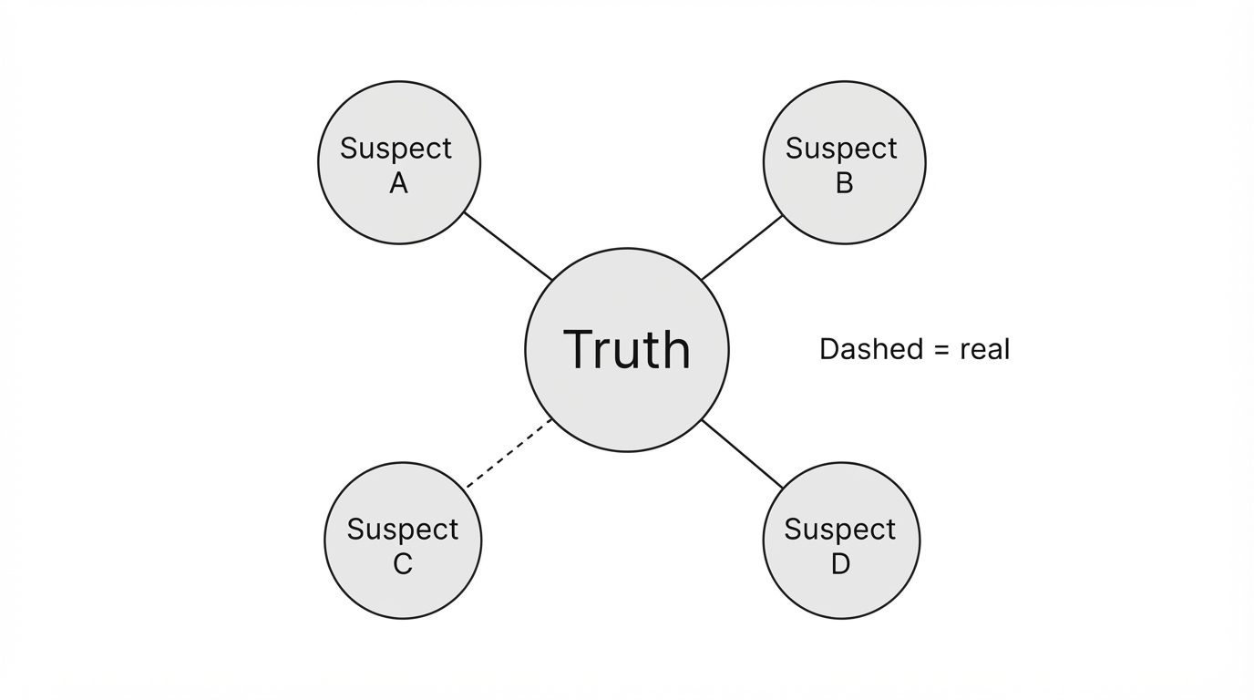Map of four suspects with one answer planted from the beginning
